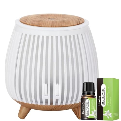 Essential Oil Diffuser 140ml & Premium Oils – Ultrasonic Cool Mist Aromatherapy Diffuser & Air Humidifier with Remote Control, 7 LED Lights & Timer for Home, Bedroom, Spa (WhiteWoodGrain)