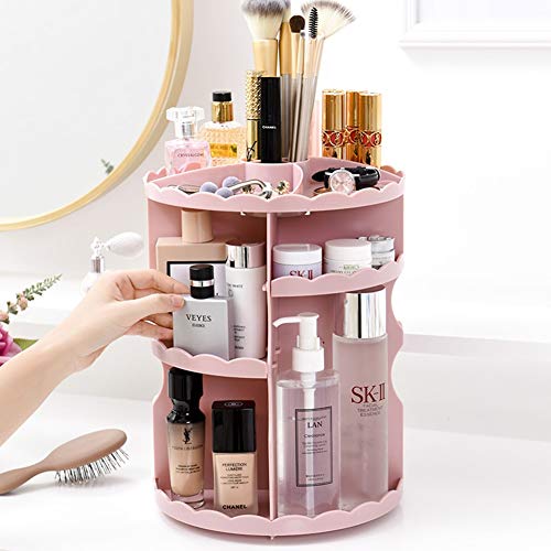 Makeup Organiser, 360 Degree Rotating Makeup Holder, Large Capacity Make up Caddy Shelf Cosmetics Organizer Box Keeps Everything Tidy (Color : Pink)