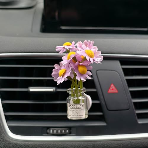 Image of Set of 4 Cute Flower Bouquet Car Air Freshener Vent Clips, Mini Artificial Flowers for Car Air Vent Decoration, Auto Interior Dashboard Ornament Accessories (Daisy)