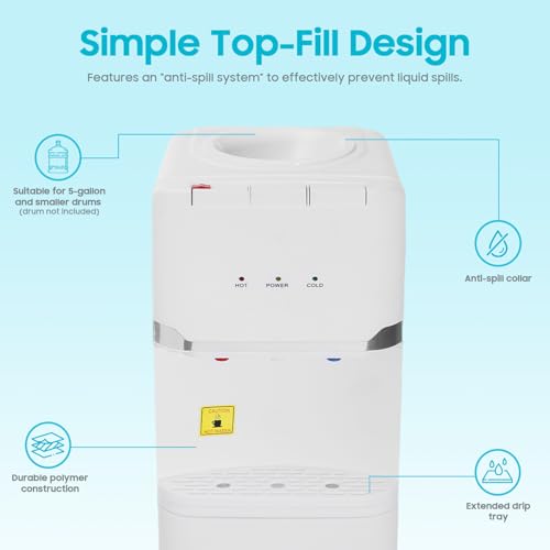 Image of Top-Loading Water Cooler Dispenser with Hot & Cold Water - for 3- and 5-Gallon Bottles,550W Fast Heating & 75W Cooling,Child Safety Lock,Spill-Free Loading, for Home & Office Use
