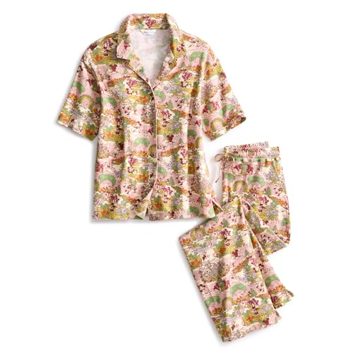 Vera Bradley Women's Disney Cotton Button-Down Pajama Set, Mickey Meadow