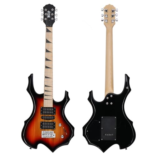 LALAHO Kit de Guitare Électrique en Forme de Flamme avec Amplificateur 20 Watts, Sac de Guitare, Courroie, Médiator pour Débutants et Guitaristes Professionnels