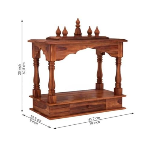 Image of MISAN Wooden Wall Mounted Temple, Traditional Indian Style, Sheesham Wood,Sheesham Wood Pooja Mandir for Home (H-Hony)