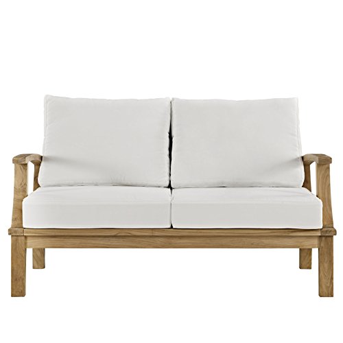 Modway Eei-1144-Nat-Whi-Set Marina Premium Grade A Teak Wood Outdoor Patio, Loveseat, Natural White #TOP4