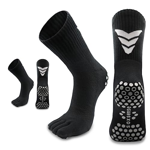 Image of Soxsense Multi-Pack Sports Grip Toe Socks with Cushion, Non-Slip Finger Socks for Pilates, Home Gym, Soccer, basketball