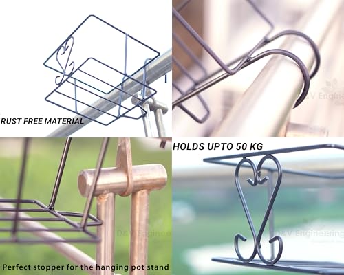 Image of D&V ENGINEERING - Creative in innovation Hanging Flower Pot Holder Railing Potted Plant Stand for Home Balcony Decor - Black,Set Of 4