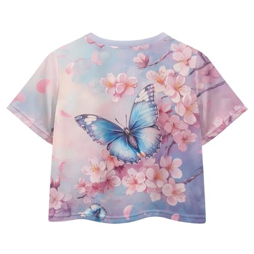Image of Girls Crop Tops Cute Short Sleeve Shirts Fashion Tees for Kids Casual Crewneck Blouses Size 8-16 Years