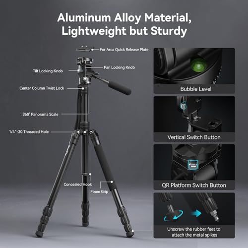 Image of SmallRig CT195 73 inch Video Tripod, Camera Tripod Max Load 15kg /33lbs