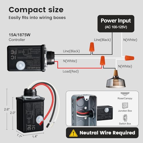 Image of SURAIELEC Wireless Light Switch and Receiver Kit, Black, 15A Remote Control