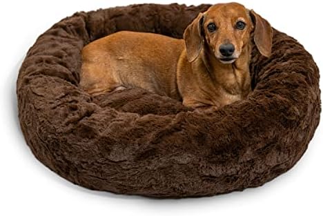Best Friends by Sheri The Original Calming Donut Cat and Dog Bed in Lux Fur Dark Chocolate, Small 23x23