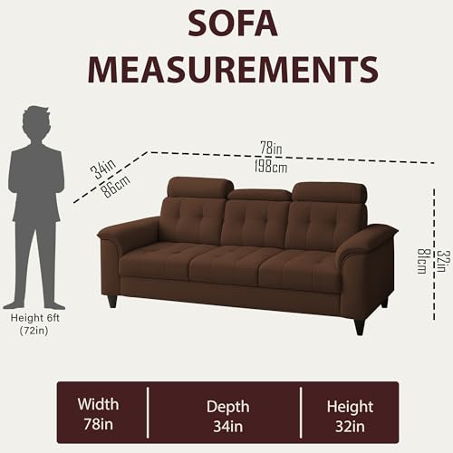 Image of Casaliving Ella 3 Seater Sofa Set for Living Room (Brown Colour Fabric) Premium Fabric Sofa