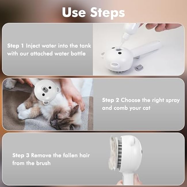 4 in 1 Pet Steam Brush for Cat & Dog, Cat Steam Brush for indoor Cats, Self Cleaning Shedding & Grooming Tool with Waterless Shampoo, Pet Spray Hair Removal Comb with Release Button & Water Tank-jIYqYEPD