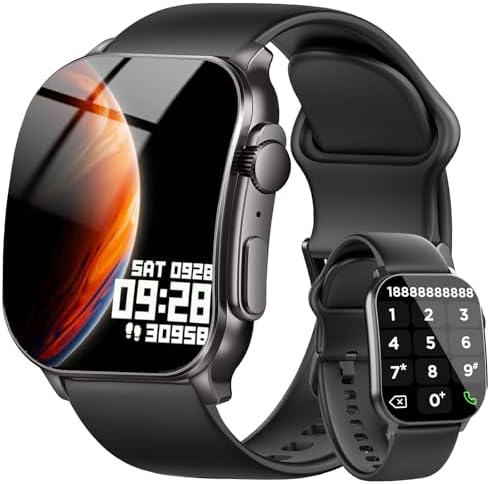 Poounur Smartwatch Herren, 2.01" HD AMOLED Curved-Display, Fitness Tracker | Telefonfunktion,Sportuhr für Android iOS,120+ Sportmodi, Herzfrequenz/Schrittzähler/Schlafmonitor, IP68