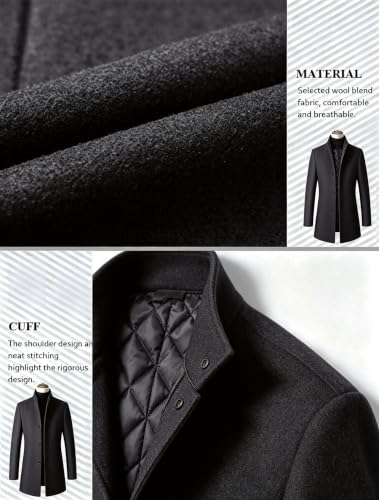 Image of FTCayanz Men's Trench Coat Wool Blend Single Breasted Overcoat