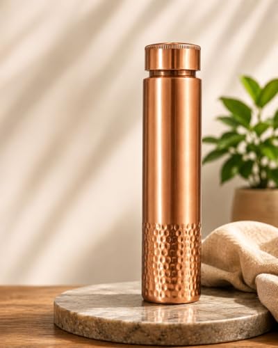 Image of Pure Copper Water Bottle Hammered Bottom - 33 oz | Handmade Ayurvedic Copper Vessel for Health & Wellness | Leak-Proof, BPA-Free, Eco-Friendly Gift Bottle