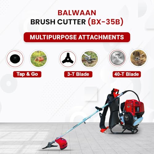 Image of Balwaan Krishi Brush Cutter | 35CC 4-Stroke Backpack Machine | Comes with 5 Attachments | 1 Year Warranty | Suitable for Grass Trimming, Lawn Trimming, Weeding & Cutting | Ariculture Machine | BX-35B