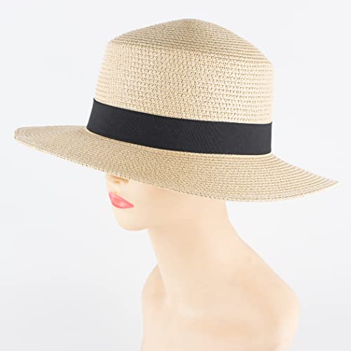 Sireck Women Straw Hat Wide Brim Sun Hat With Chin Strap Sun Protection Summer Beach Hat Fedora Boater Hat (Khaki) #TOP7