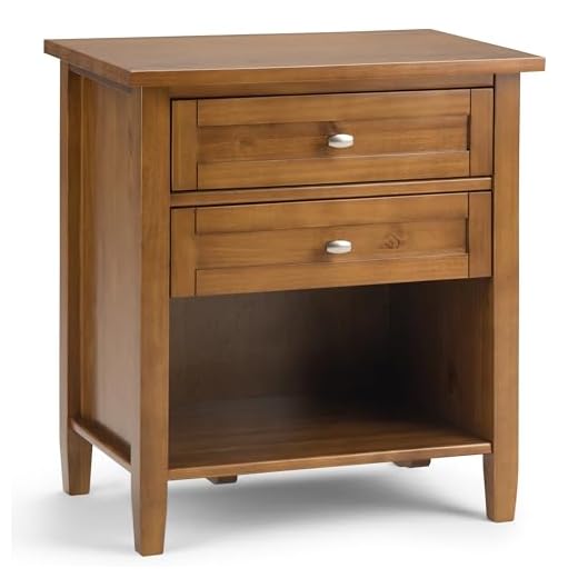 SIMPLIHOME Warm Shaker 24 inches Wide Night Stand, Bedside table, Light Golden Brown SOLID WOOD, Rectangle, with Storage, 2 Drawers and 1 Shelf, For the Bedroom, Rustic