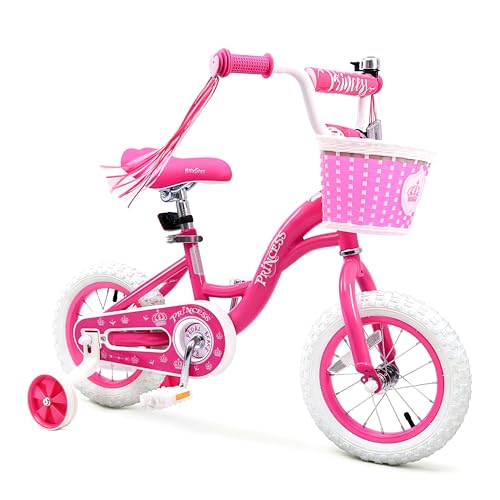 bicystar Girls Bike for Kids 3-5 Years with Training Wheels, Basket, Streamers, Pink Pedal Bicycle, Birthday Gift, 16 inch