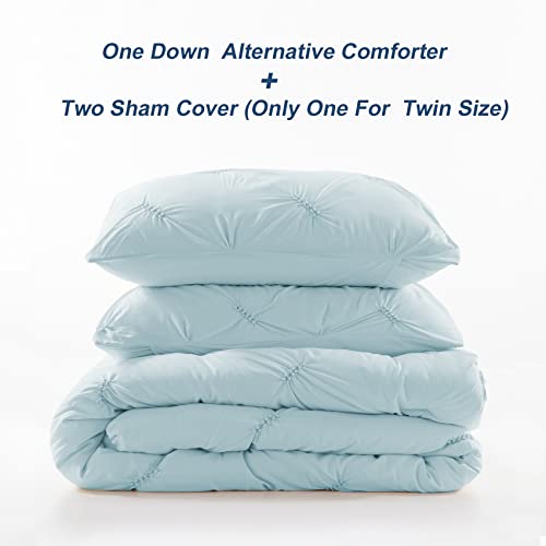 Anluoer Queen Comforter Set -Pintuck Down Alternative Comforters With 2 Pillow Shams, Soft Queen Size Bedding Comforter Sets Lightweight All Season (Blue,88X88 Inches, 3 Pieces) #TOP7