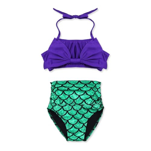 2PCS Kids Girls Bikini Mermaid Swimwear Swimsuit Halter Tops with Scaled Bottoms Bathing Suit Beachwear3