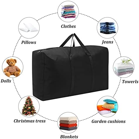 ColdShine 3 Pcs 100L Storage Bag with Zip Moving Bags Clothes Storage Bag Organizer 600D Oxford Waterproof Large Laundry Bags Underbed Storage Bag with Handles for Comforter Bedding Moving Home Black