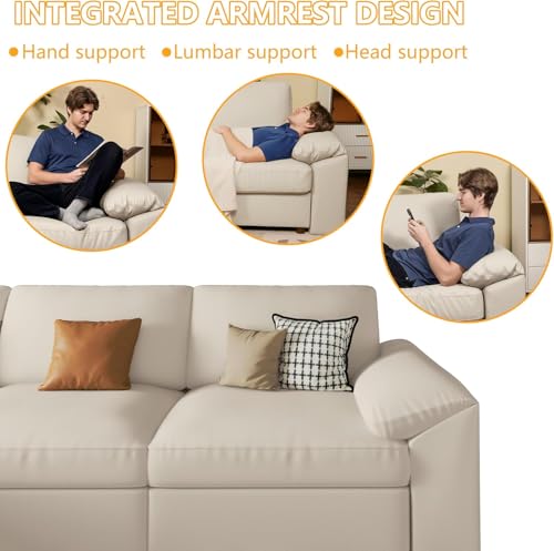 Image of EASE MOOSE Faux Leather Sectional Couch, Oversized Modular Sofa, Modern Comfy Modular Couch, Scratch Resistant Material Sofas, U Shaped Couch for Big Spaces, Beige