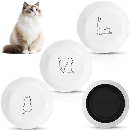 Futternapf Katze FoiiLiio 3 Stück Katzennapf Keramik (15x3.0cm) Katzennapf Flach Set mit Rutschfestem Silikonboden katzenfutter napf Fressnapf Katze...