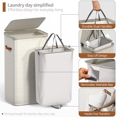 Sorbus Laundry Hamper with Lid - Collapsible Fabric Laundry Basket with Handles and Removable Laundry Bag – 26.5 Gallon (100 L) Dirty Clothes Hamper for Bedroom, bathroom and dorm (Beige) - image 5