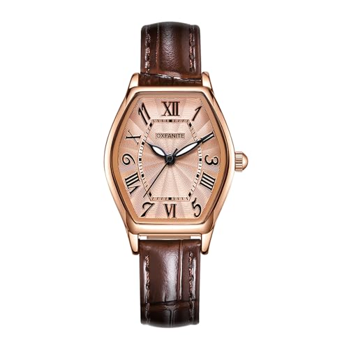 OXFANITE Women's Leather Band Watch, Dainty Elegant Barrel-Shaped Women Watches Classic Vintage Retro Ladies Dress Wrist Watch, Gifts Present for Her 9103 Black