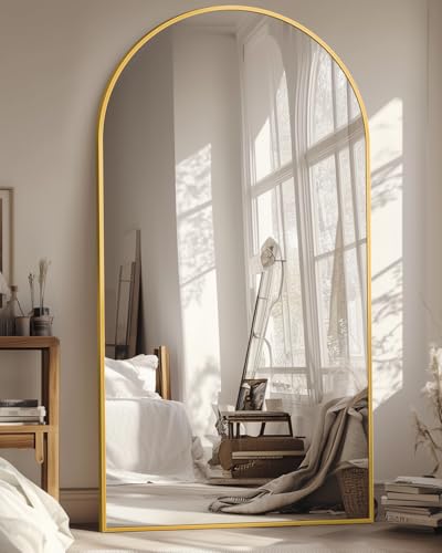Suidia Arched Full Length Mirror, 81"x41" Floor Mirror Freestanding, Floor Standing Full Body Mirror with Stand for Bedroom, Hanging Mounted for Living Room Cloakroom, Gold