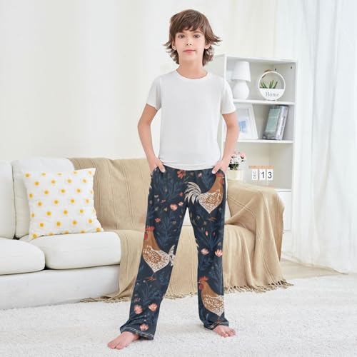 ZZXXB Retro Rooster Flowers Boys Long Pants Soft Trousers Elastic Waist Kids Lounge Bottoms with Pockets S-XL 6