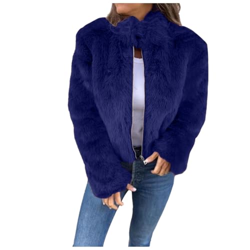 PAIDAXING Manteaux tendance en fausse fourrure pour femmes, col haut, fermeture éclair, vestes courtes et épaisses, vêtements d'extérieur chauds pour...