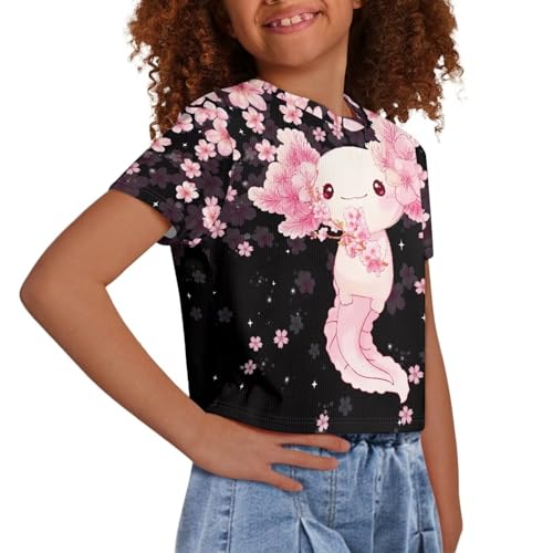 Image of Girls Fashion Crewneck Tee Shirts Casual Short Sleeve Crop Top Summer Outfits 5-14 Years Old