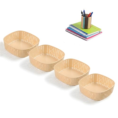 Image of Kuber Industries 4 Pcs Plastic Small Fruit Basket for Dining Table | Snacks, Groceries and Vegetable Basket for Kitchen Storage | Iceland Design - Cream