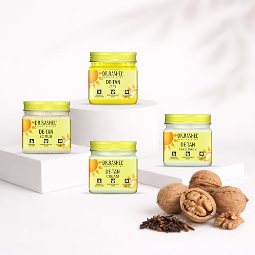 Image of DR.RASHEL De-Tan Skincare Gift Kit | Scrub, Gel, Cream & Face Pack | With Natural Extracts | Tan Removal | Skin Brightening & Soothing | Ideal for Gifting(45mlx4)Each