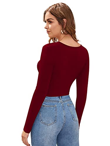 Image of LONDON BELLY Women's Polyester Crop Top with V Neck Full Sleeves Solid Pattern Regular Fit and Crop Length | Crop Tops for Woman | Women Chic Everyday Wear Top