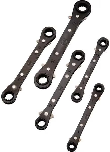 5Pcs Metric Dbl Box End, Reversible Ratcheting Wrench Set, Straight, Mfr: D081204-A