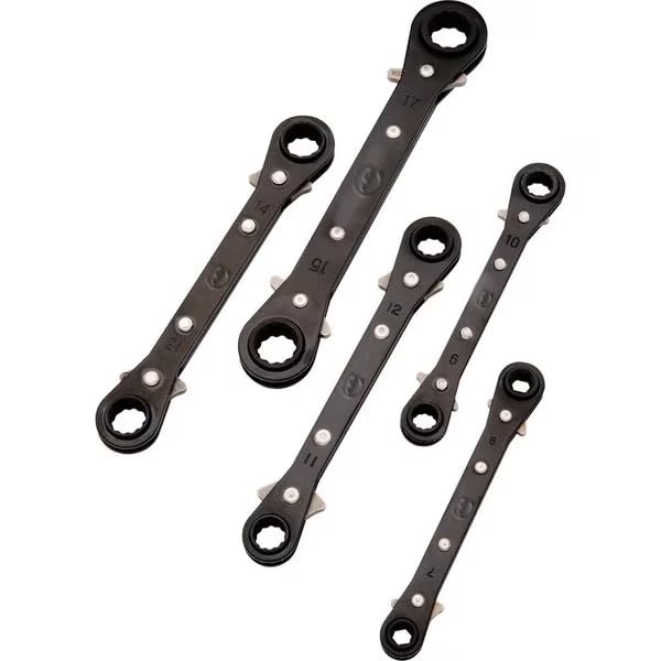 MOLLIFII 5Pcs Metric Dbl Box End, Reversible Ratcheting Wrench Set, Straight, Mfr: D081204-A