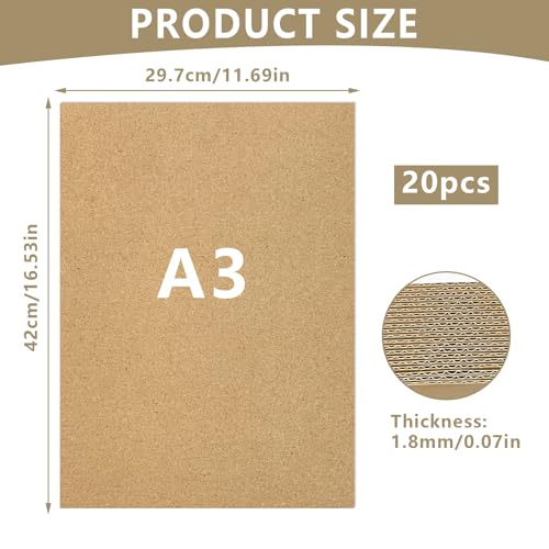 Miniatura 2 de 20 Piezas Hojas De Carton Corrugado, Cartón Ondulado, Papel Ondulado Rígido Para Embalaje, Envío, Manualidades A3