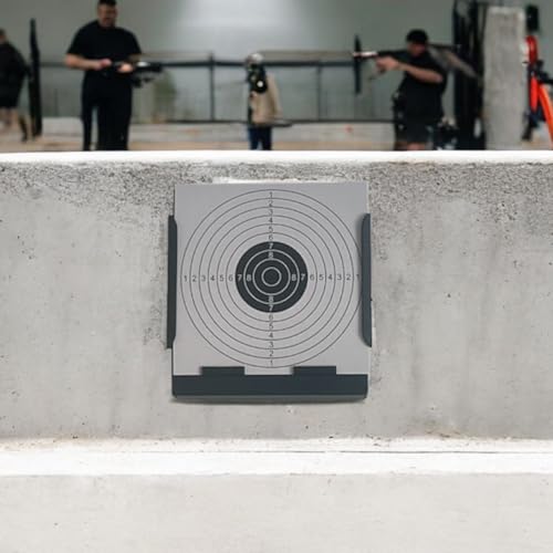 Zielscheibenhalter 14x14 cm mit Kugelfang aus Stahl – inklusive 50 Zielscheiben – schwarz – für Airsoft, Luftgewehre und Luftpistolen – Diabolos – zum Aufhängen oder Aufstellen