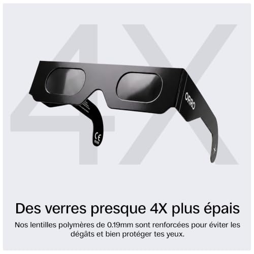ORRO Lunettes d’éclipse solaire 40 mm, Lot de 2/6/12, Noires, Protection oculaire certifiée, Testées EN ISO 12312-2:2015, Marquage CE pour observation directe du soleil - Coupe moderne – vue 3