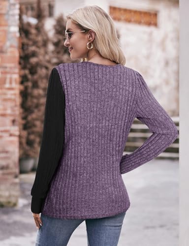Ladies Jumpers Casual Crew Neck Tops Womens Long Sleeve Tops Buttons Side Tunic Sweatshirts Pullover Lightweight Sweaters Spring Autumn Winter Clothes S-3XL - Image 3