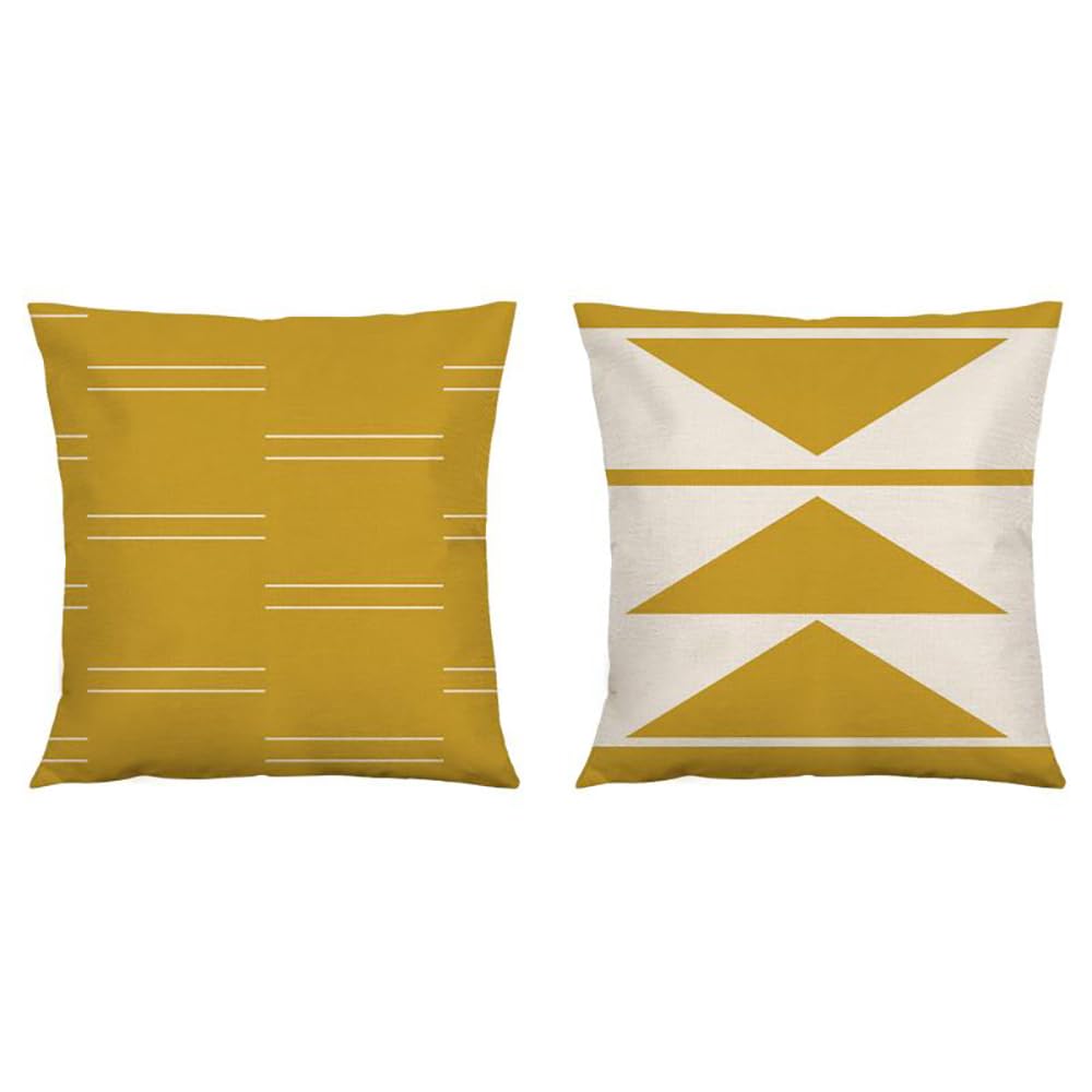 BREASOME Abstract Geometric Throw Pillow Covers 18x18 Set of 2 Yellow Decorative Throw Pillow Covers for Living Room Bedroom Sofa Gift