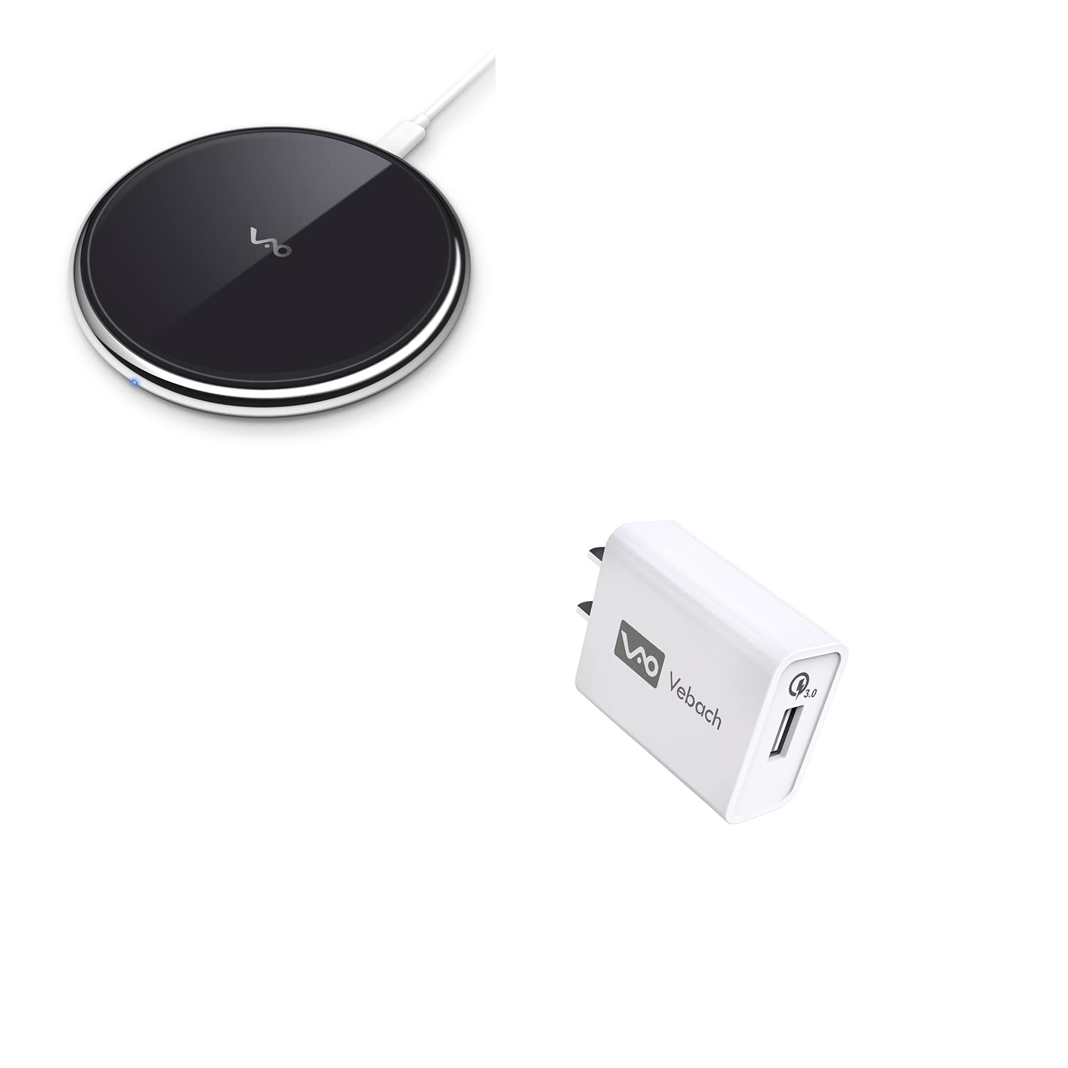 Vebach Aluminum Wireless Charger with 18W USB Wall Charger,Wireless Charging Pad with Quick Charger 3.0 Adapter