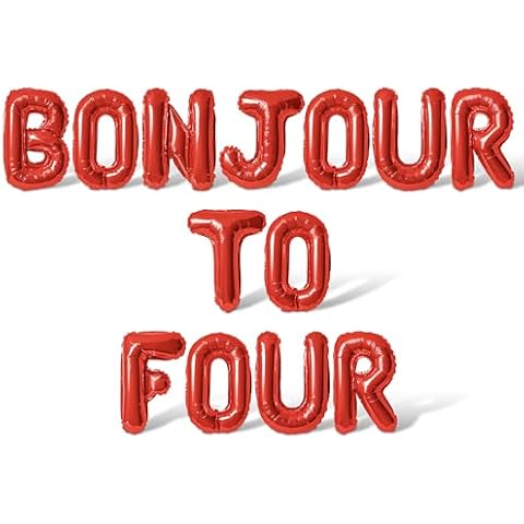 Letter Balloons - BONJOUR TO FOUR 16" Inch Alphabet Letters Foil Mylar Balloon 4th Birthday Party Banner (Red) Cover