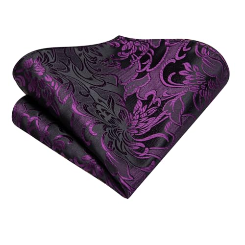 Image of Hi-Tie Silk Ascot for Men Self Tie Men's Cravat and Flower Lapel Pin Handkerchief Cufflinks Set for Wedding Party