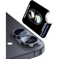 UltraGlass UNBREAK TOP 9H+ Glass for iPhone 16 Camera Lens Protector [Military Grade Shatterproof & Longest Durable] Camera Protector 16/16 Plus Tempered Glass Easy Installation, Black Titanium