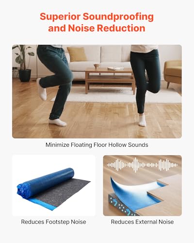 Image of VEVOR Floor Underlayment 100 sq. ft /Roll, 3 mm Thick Laminate Flooring Padding with Attached Vapor Barrier, Heavy Duty Fiber + PE Film, Soundproofing & Noise Reduction, Ideal for Vinyl Wood