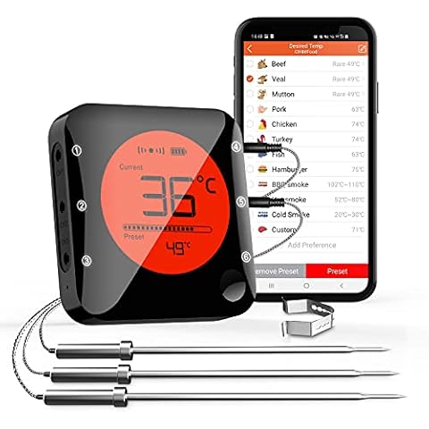 Smart Cooking Thermometer Bluetooth Meat Thermometer, with 3 Probes. Fast Read Digital Food Thermometer, Suitable for Smokers Grilling Oven Kitchen Barbecue, Support iOS and Android Cover